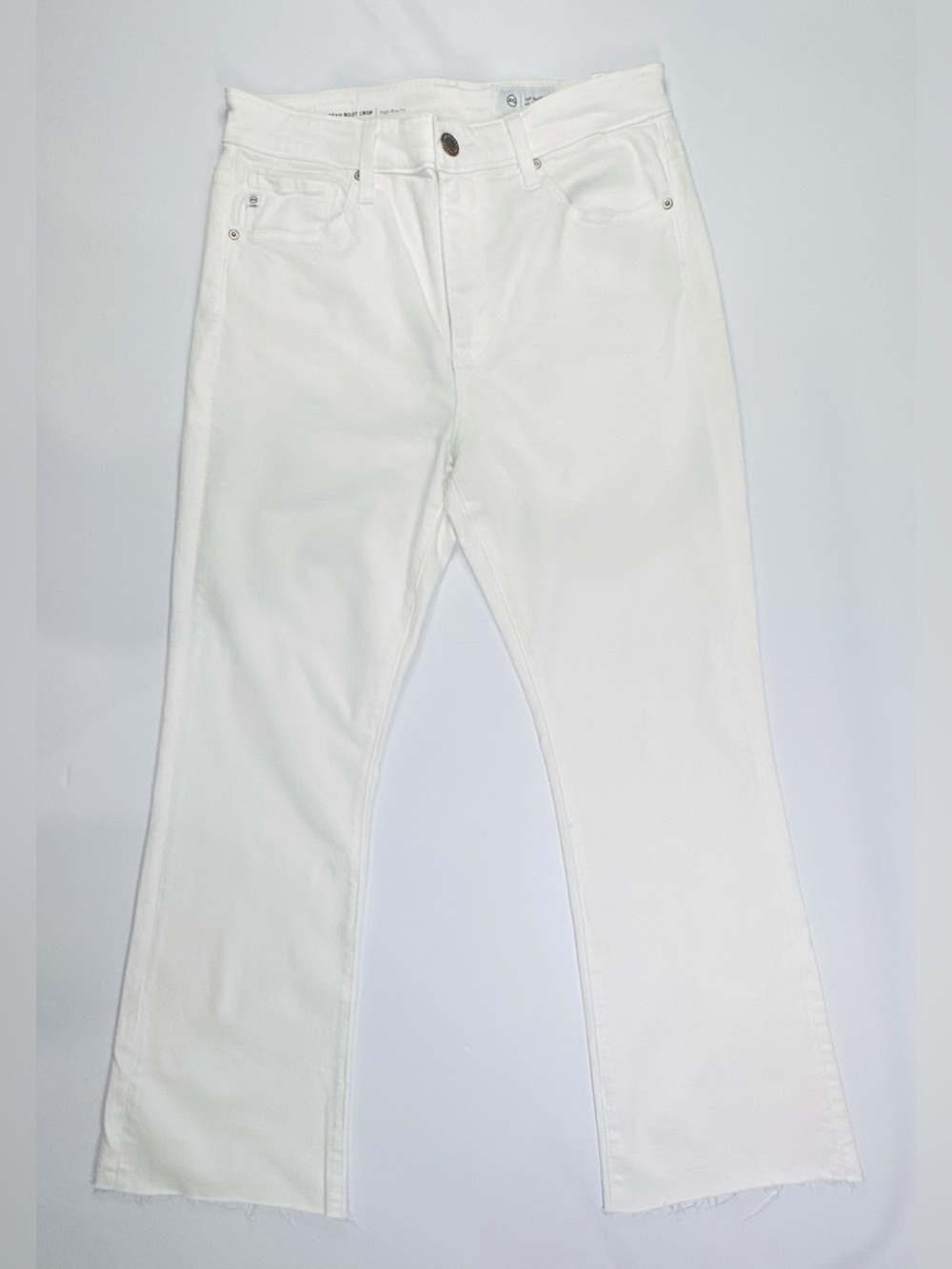AG Adriano Goldschmied Farrah Boot Crop High Rise White Raw Hem Jeans 29